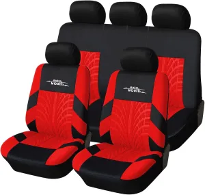 AUTOYOUTH Red Car Seat Covers Full Set - Front Bucket with Split Bench for Cars, Red Full Set Seat Protectors for Women, Universal Fit, 9pcs