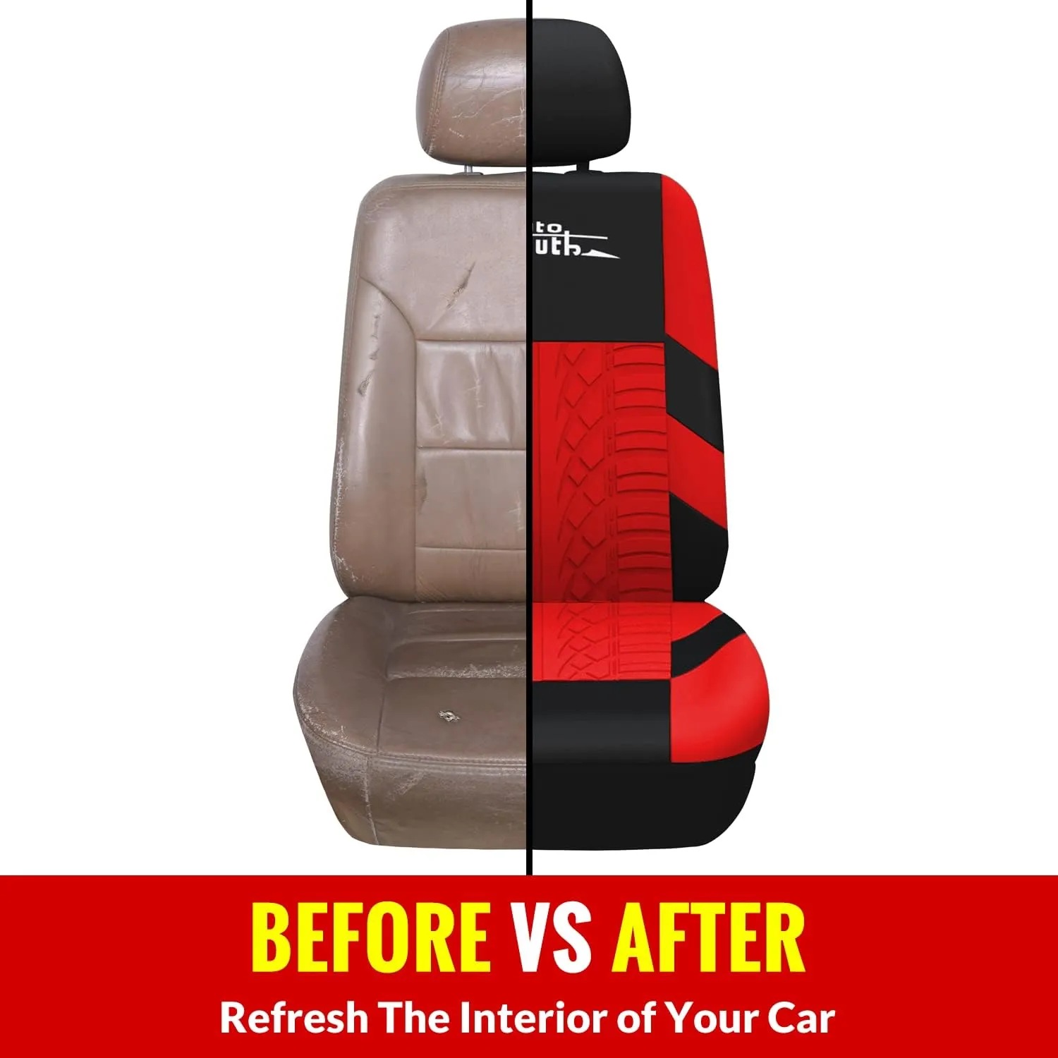 AUTOYOUTH Red Car Seat Covers Full Set - Front Bucket with Split Bench for Cars, Red Full Set Seat Protectors for Women, Universal Fit, 9pcs