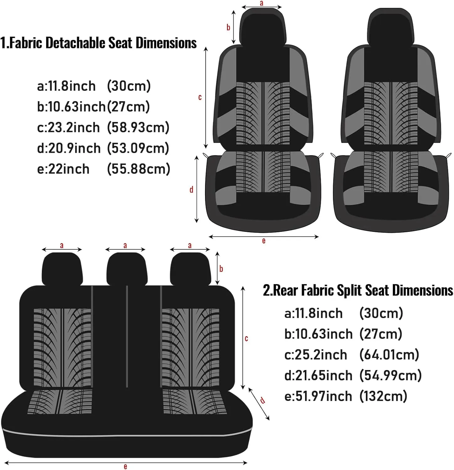 AUTOYOUTH Red Car Seat Covers Full Set - Front Bucket with Split Bench for Cars, Red Full Set Seat Protectors for Women, Universal Fit, 9pcs