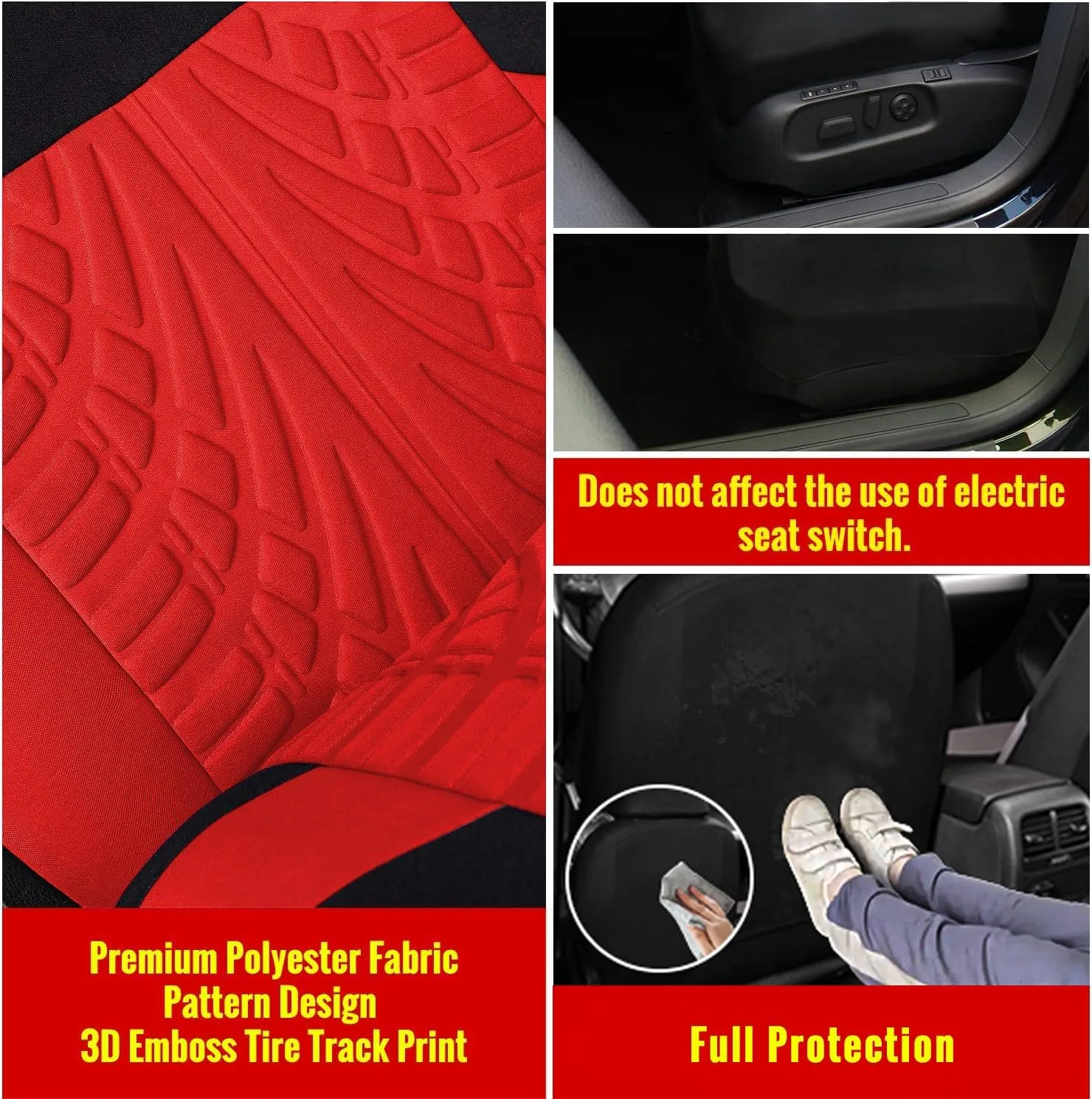 AUTOYOUTH Red Car Seat Covers Full Set - Front Bucket with Split Bench for Cars, Red Full Set Seat Protectors for Women, Universal Fit, 9pcs