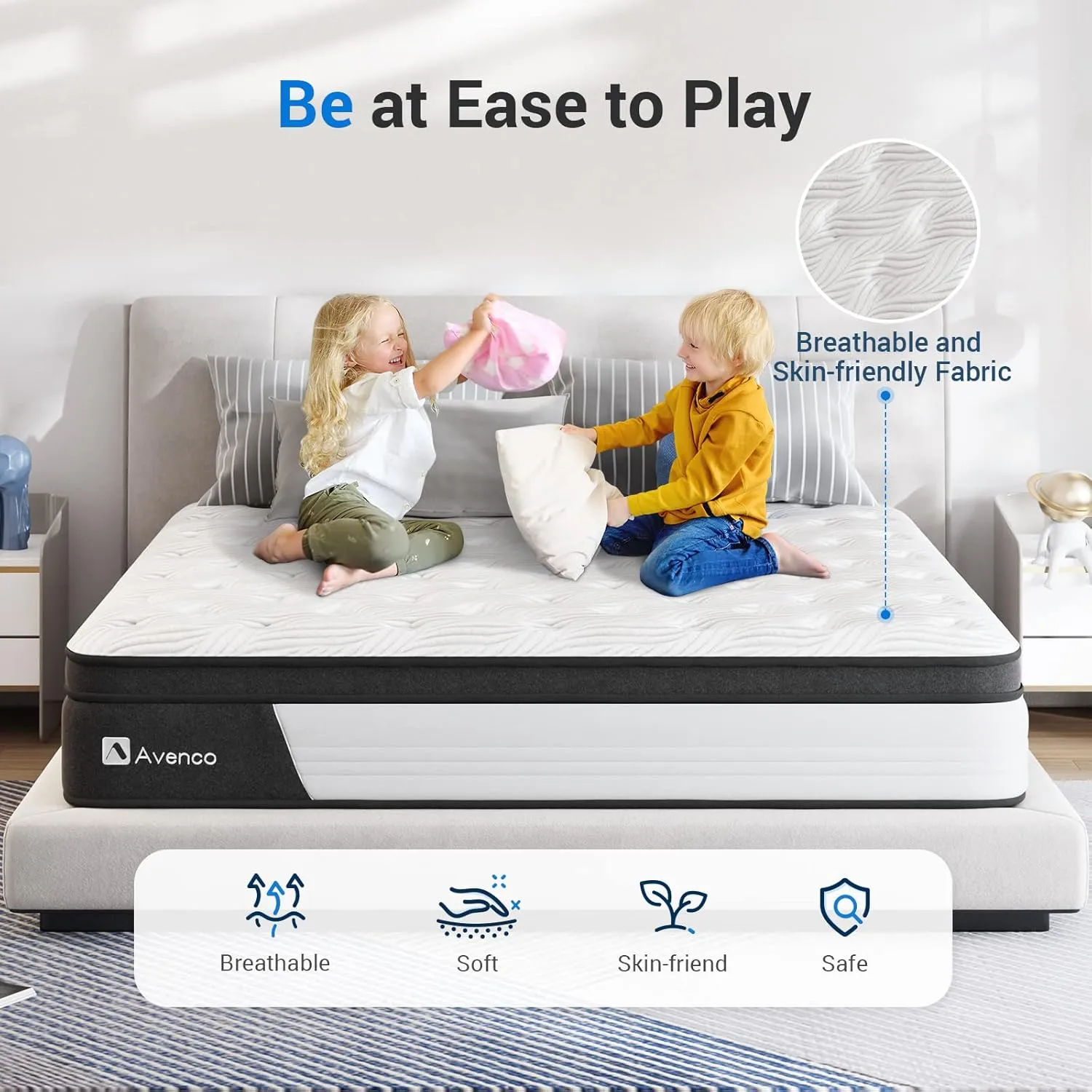 Avenco King Mattress 12 Inch, King Hybrid Mattress Medium Firm, King Mattress in a Box with Pocketed Springs CertiPUR-US Foam Mattress, Supportive&Pressure Relief, Breathable Fabric (A-M02801)