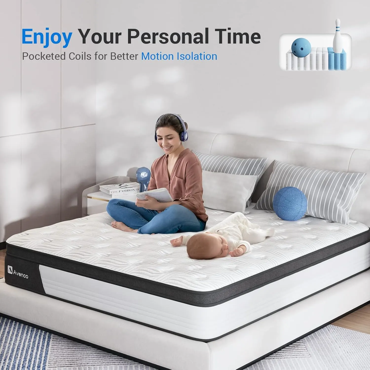 Avenco King Mattress 12 Inch, King Hybrid Mattress Medium Firm, King Mattress in a Box with Pocketed Springs CertiPUR-US Foam Mattress, Supportive&Pressure Relief, Breathable Fabric (A-M02801)
