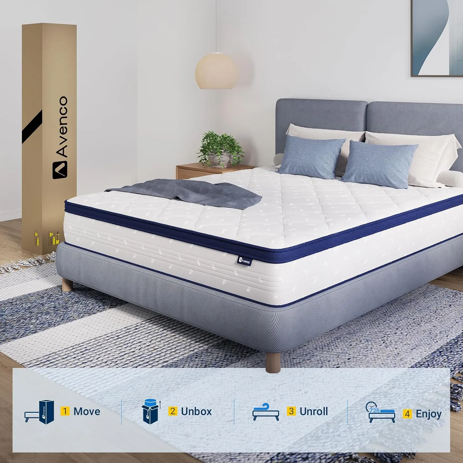 Avenco King Mattress, 12 Inch King Mattresses in a Box, Hybrid King Size Mattresses with Comfort Foam and Pocket Coils for Pressure Relief & Motion Isolation