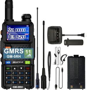 BAOFENG GM-5RH GMRS Ham Radio USB-C Charging Radio 1.77'' LCD Screen One Key Freuency Mactch Walkie Talkie for Adult with 771 Antenna and Eapiece