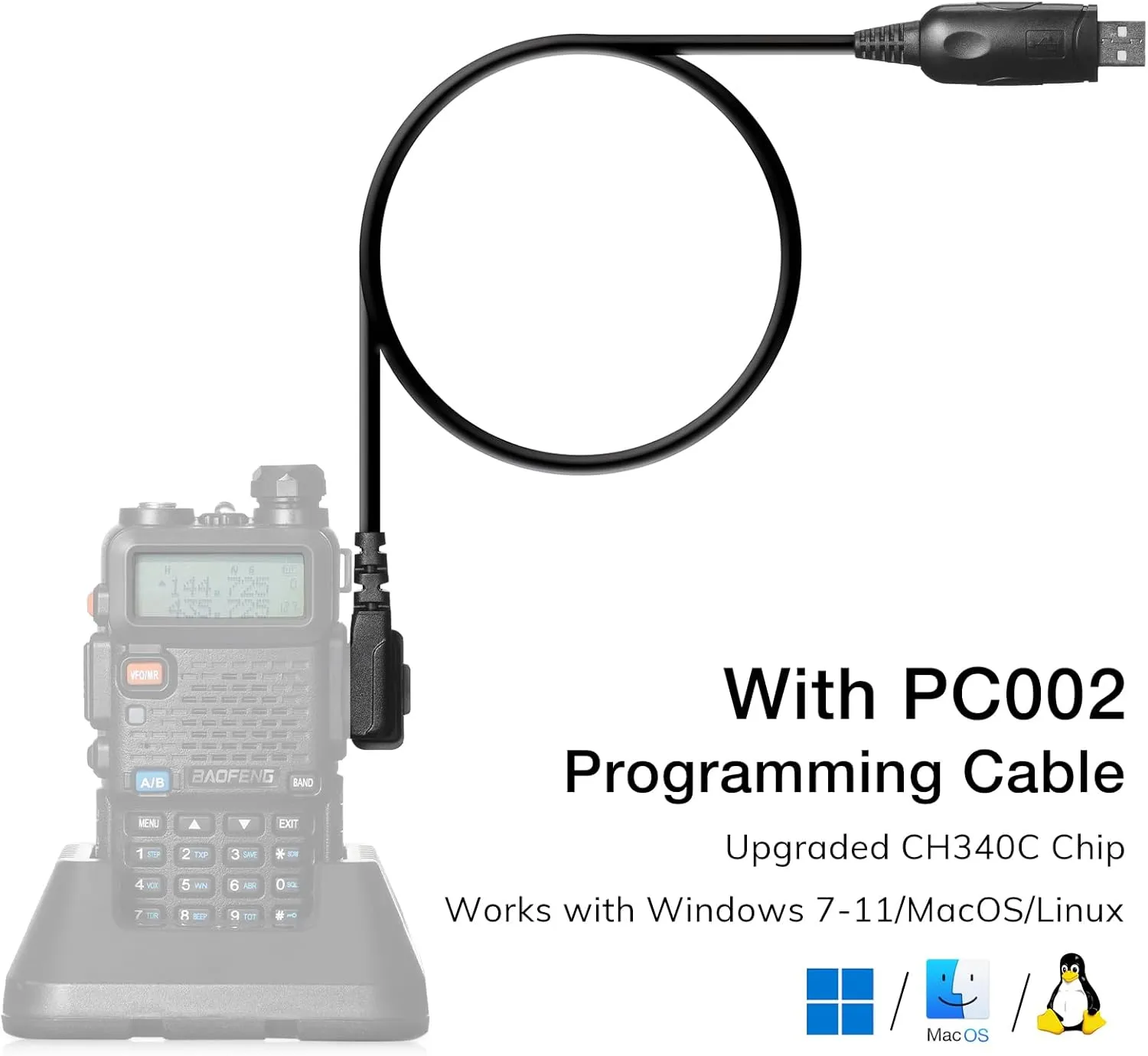 Baofeng UV-5R 8W Dual Band Two Way Radio Full Kit, UV-5RTP Ham Radio Handheld with Speaker Mic, Programming Cable, RD-771 Long High Gain Antenna, Headset, Support Chirp Programming, Black