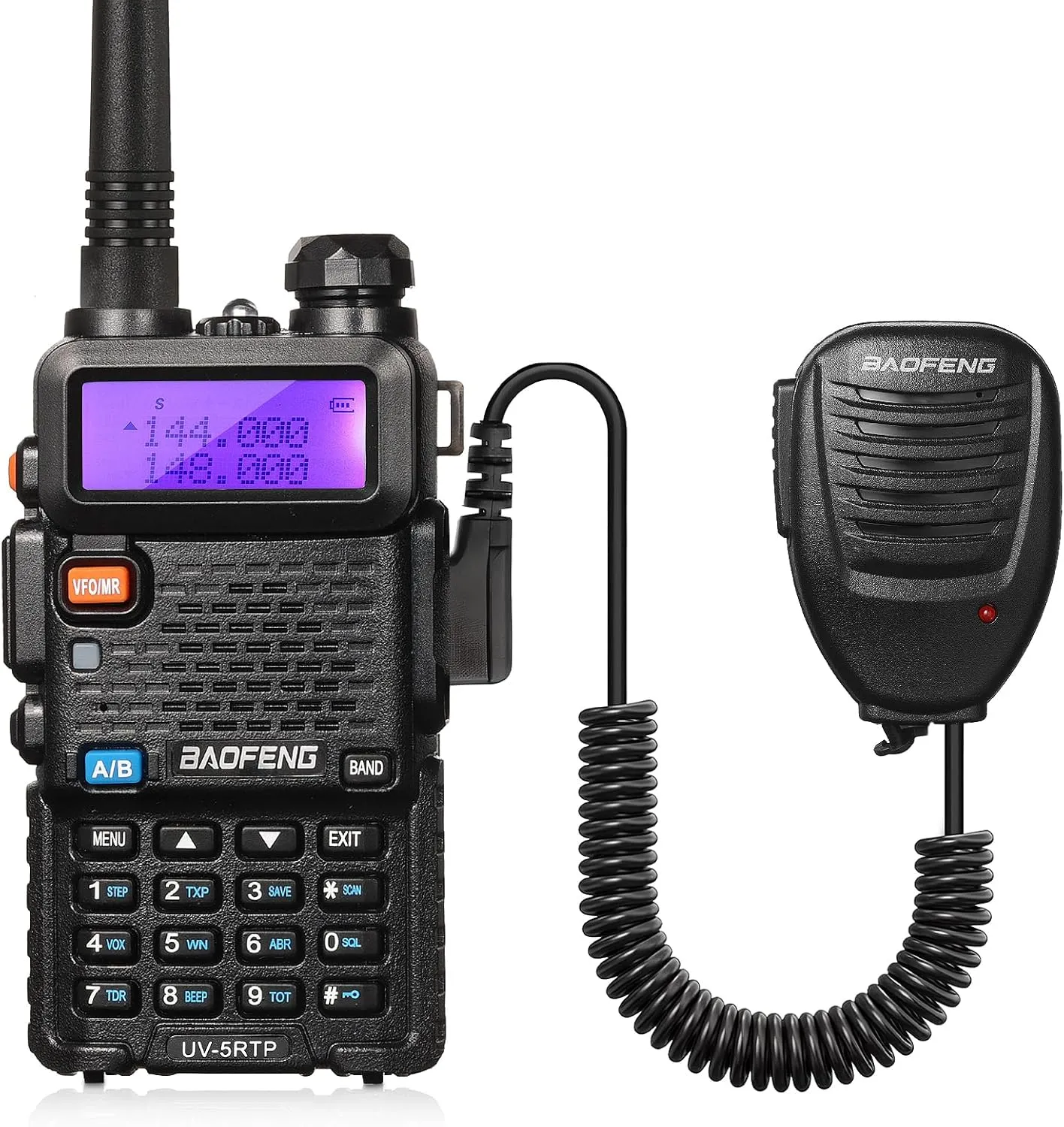 Baofeng UV-5R 8W Dual Band Two Way Radio Full Kit, UV-5RTP Ham Radio Handheld with Speaker Mic, Programming Cable, RD-771 Long High Gain Antenna, Headset, Support Chirp Programming, Black