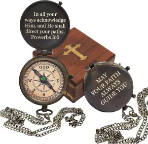 Baptism Gifts for Boys - Engraved Working Handmade Compass with Scripture - Religious, Christian, Catholic, Christening, First Communion, Confirmation Gifts for Teenage Boys and Men