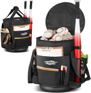 Baseball Bucket Bag,Large Capacity Holds Up To 72 Baseballs and 30Softballs,Baseball Coach Bag with Anti-Slip EVA Bottom, Multiple Pockets Softball Ball Bucket Bag For Bat,Glove,Scoreboards