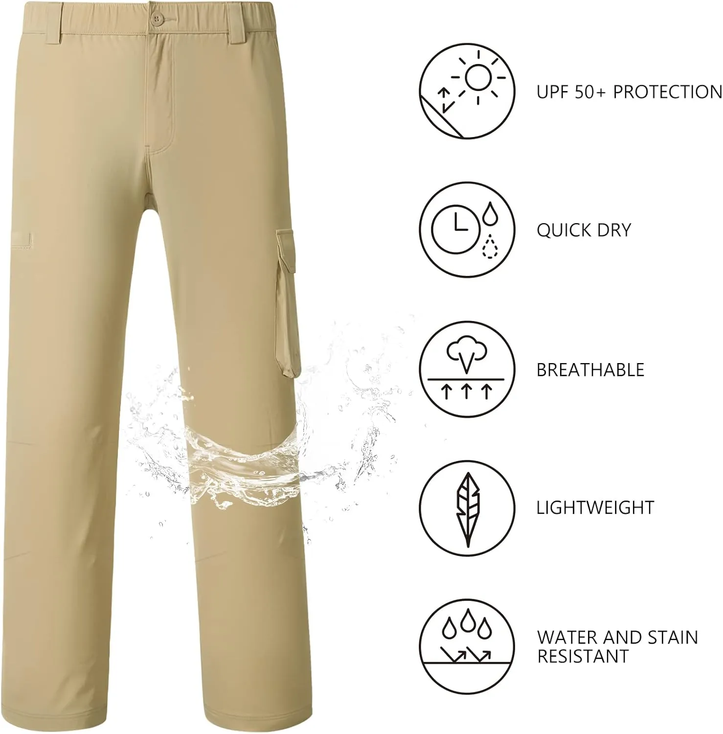 BASSDASH Men's Fishing Cargo Pants Water Resistant Quick Dry Lightweight UPF 50  for Outdoor Hiking Elastic Waist Pants FP05M