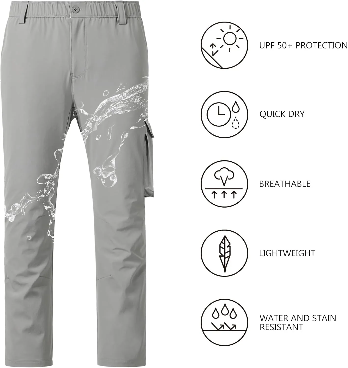 BASSDASH Men's Fishing Cargo Pants Water Resistant Quick Dry Lightweight UPF 50  for Outdoor Hiking Elastic Waist Pants FP05M