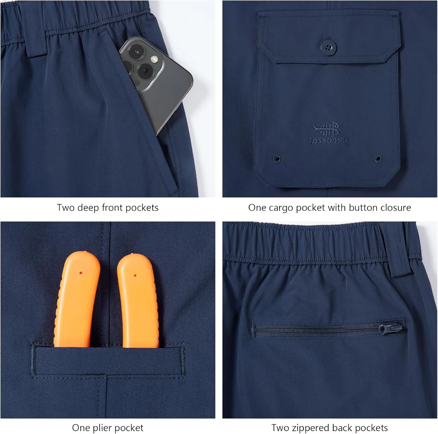 BASSDASH Men's Fishing Cargo Pants Water Resistant Quick Dry Lightweight UPF 50  for Outdoor Hiking Elastic Waist Pants FP05M
