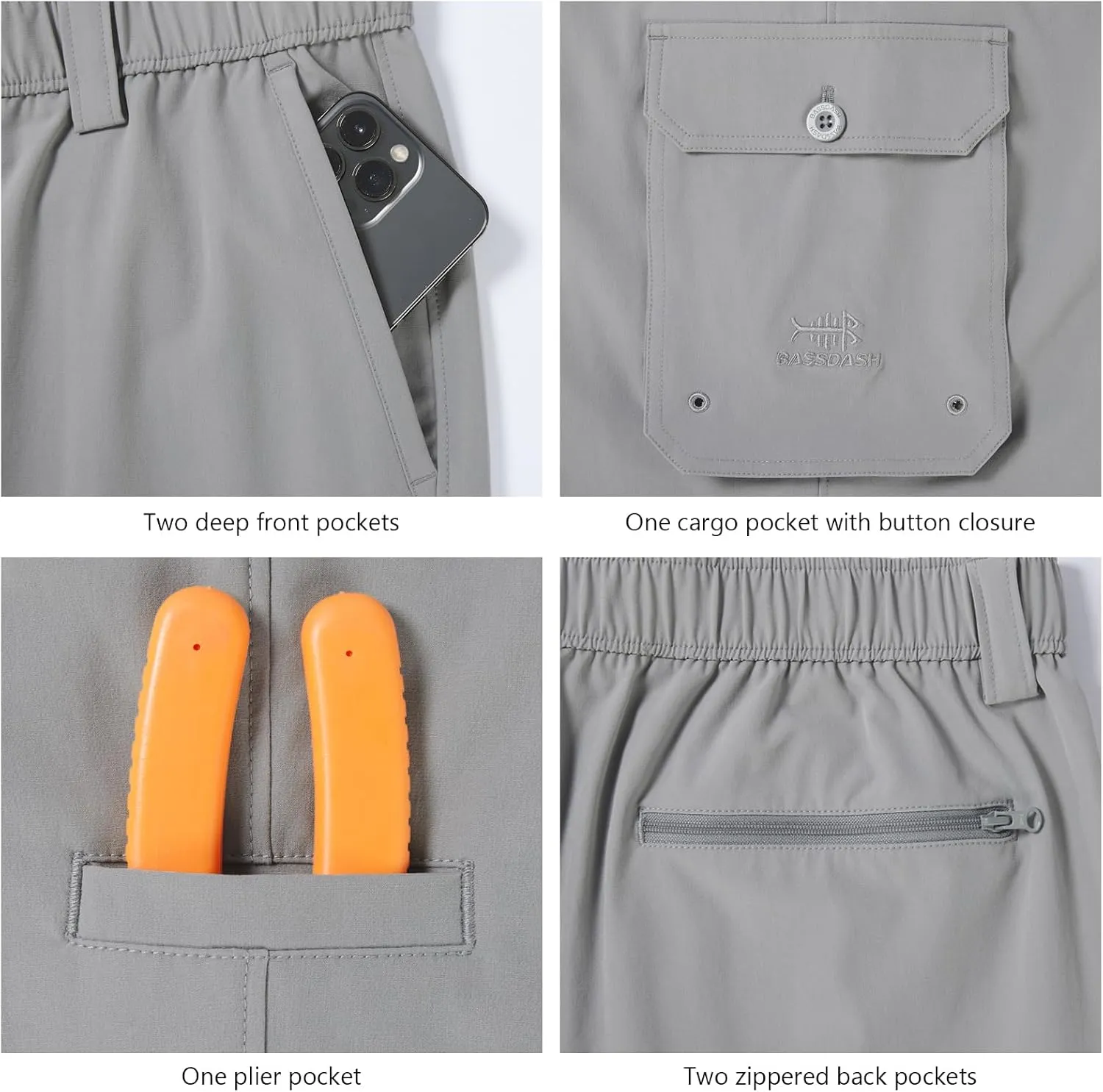 BASSDASH Men's Fishing Cargo Pants Water Resistant Quick Dry Lightweight UPF 50  for Outdoor Hiking Elastic Waist Pants FP05M