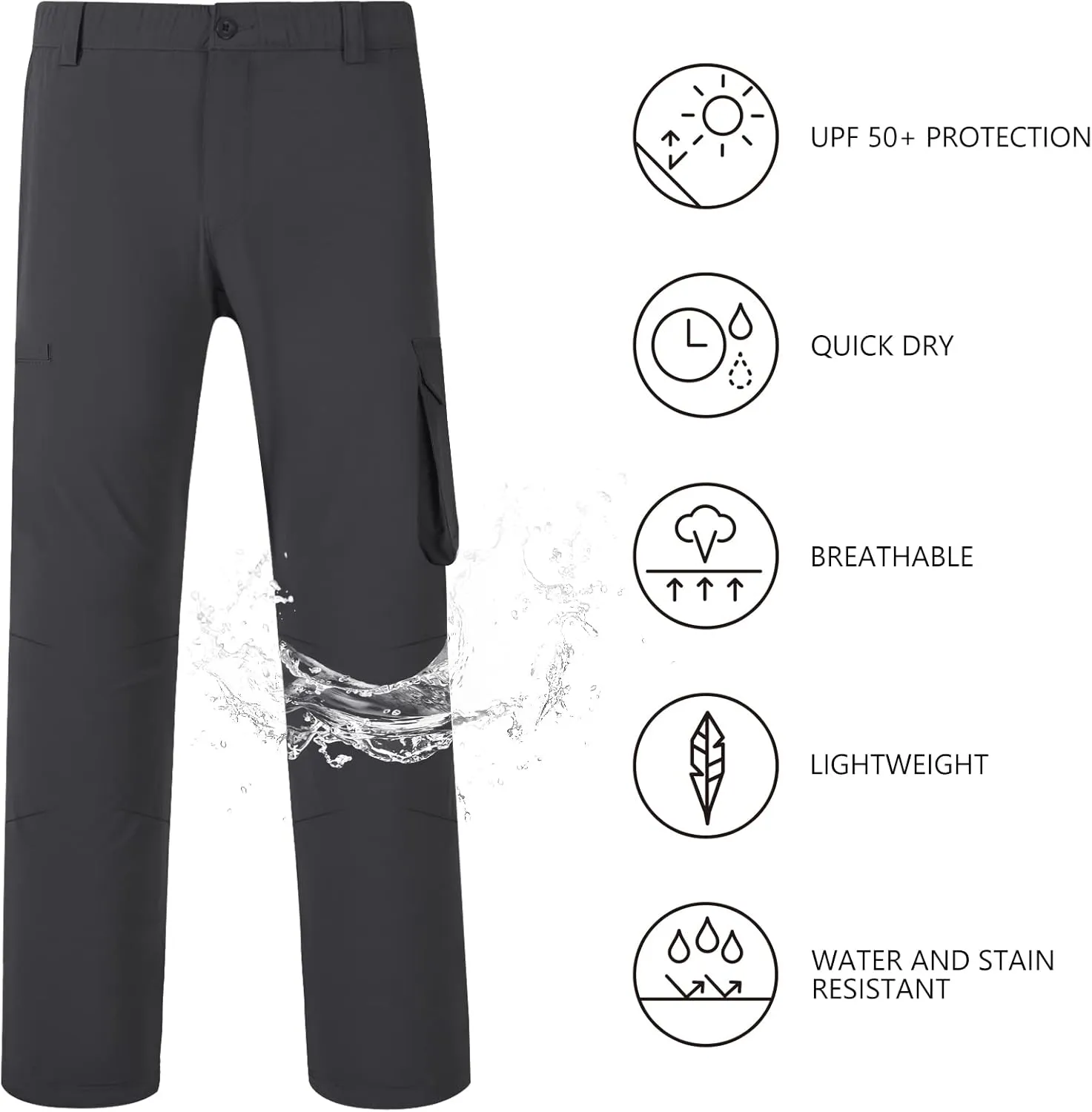 BASSDASH Men's Fishing Cargo Pants Water Resistant Quick Dry Lightweight UPF 50  for Outdoor Hiking Elastic Waist Pants FP05M