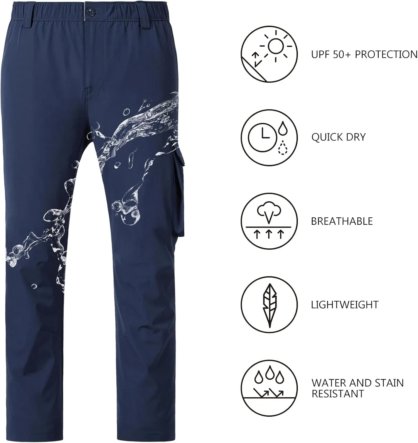 BASSDASH Men's Fishing Cargo Pants Water Resistant Quick Dry Lightweight UPF 50  for Outdoor Hiking Elastic Waist Pants FP05M