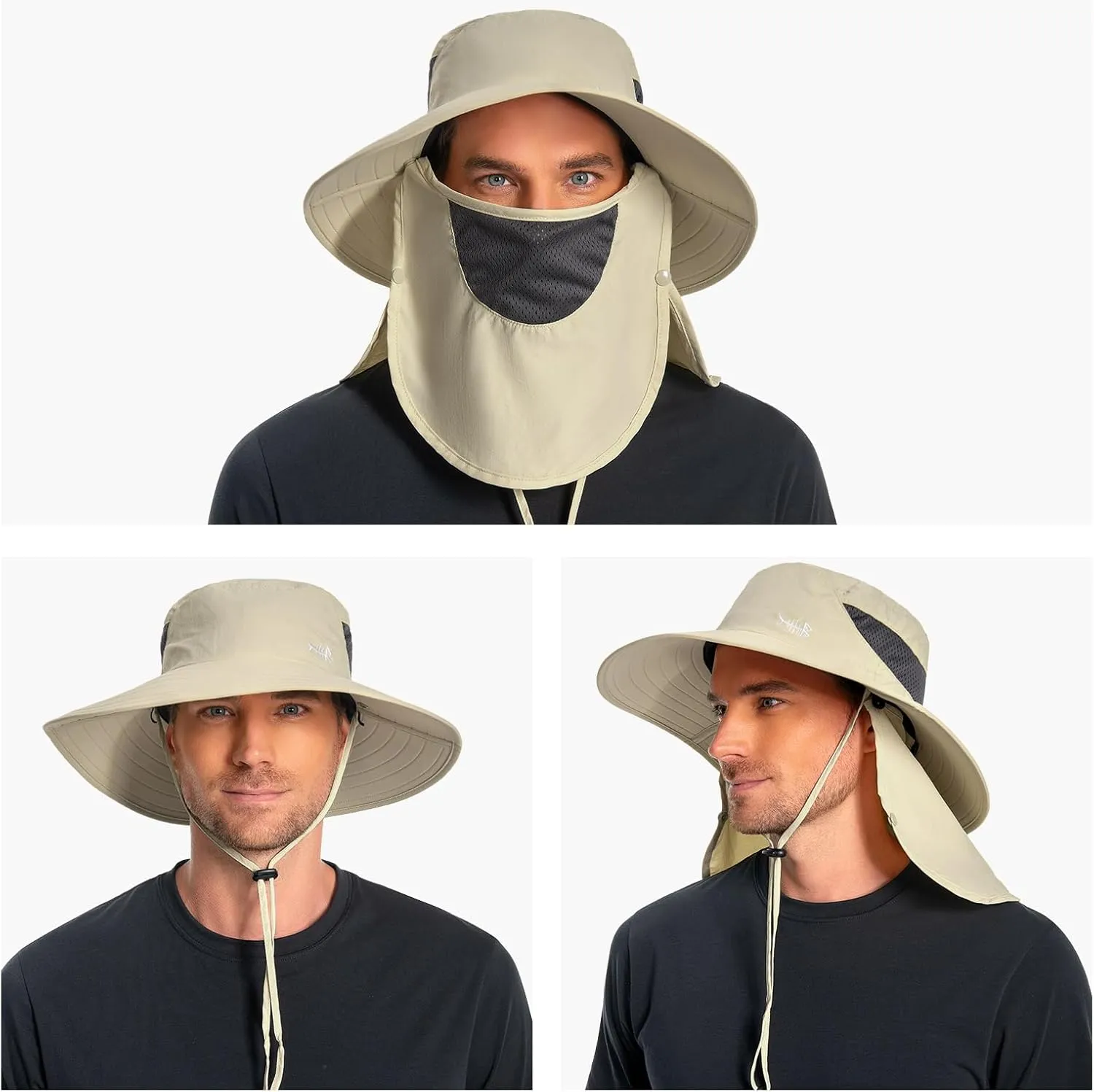 BASSDASH UPF 50  Breathable Sun Hat with Removable Face Cover and Neck Flap Wide Brim Bucket Hat for Fishing Hiking Men Women