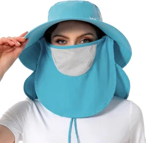 BASSDASH UPF 50  Breathable Sun Hat with Removable Face Cover and Neck Flap Wide Brim Bucket Hat for Fishing Hiking Men Women