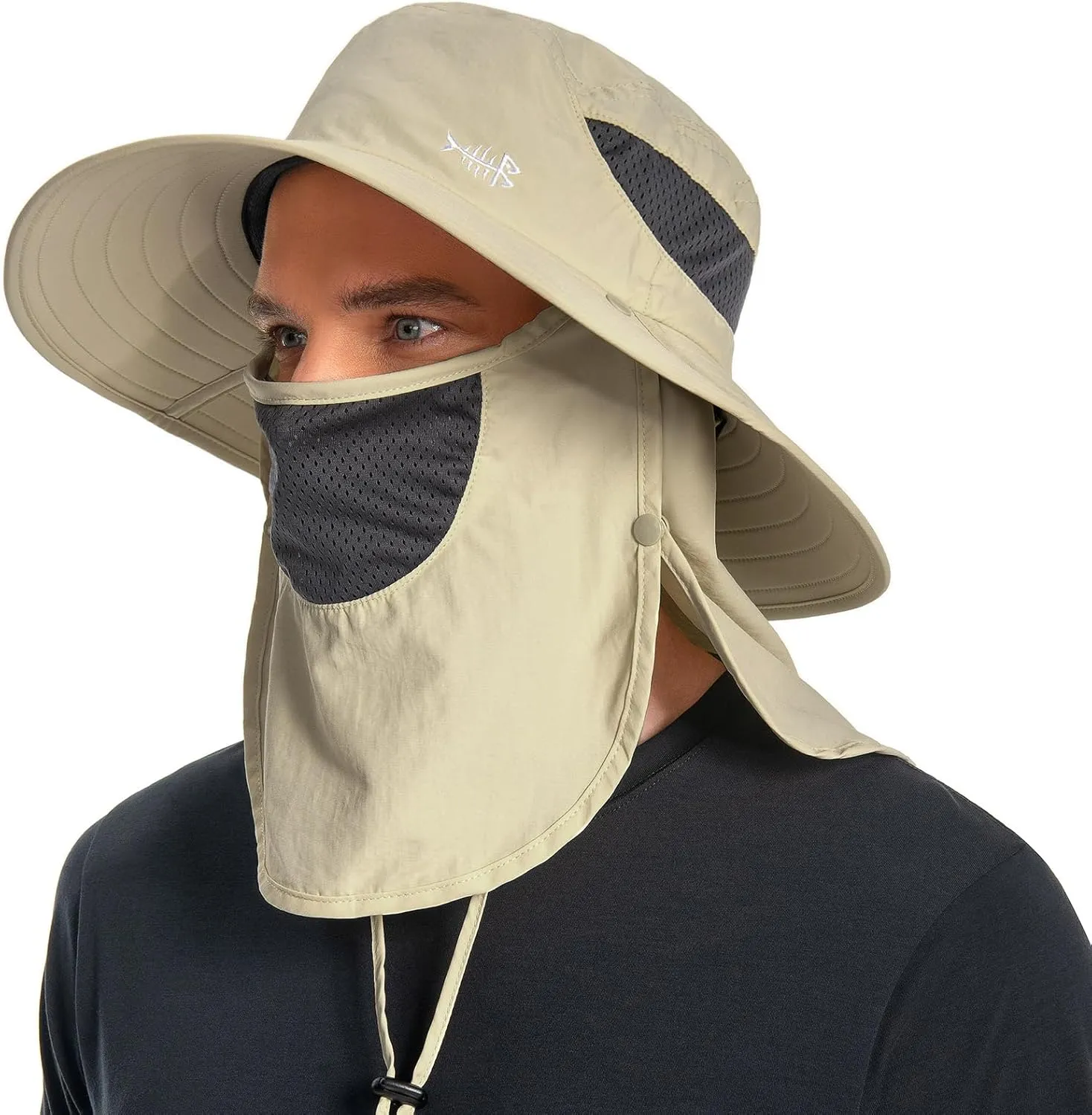 BASSDASH UPF 50  Breathable Sun Hat with Removable Face Cover and Neck Flap Wide Brim Bucket Hat for Fishing Hiking Men Women