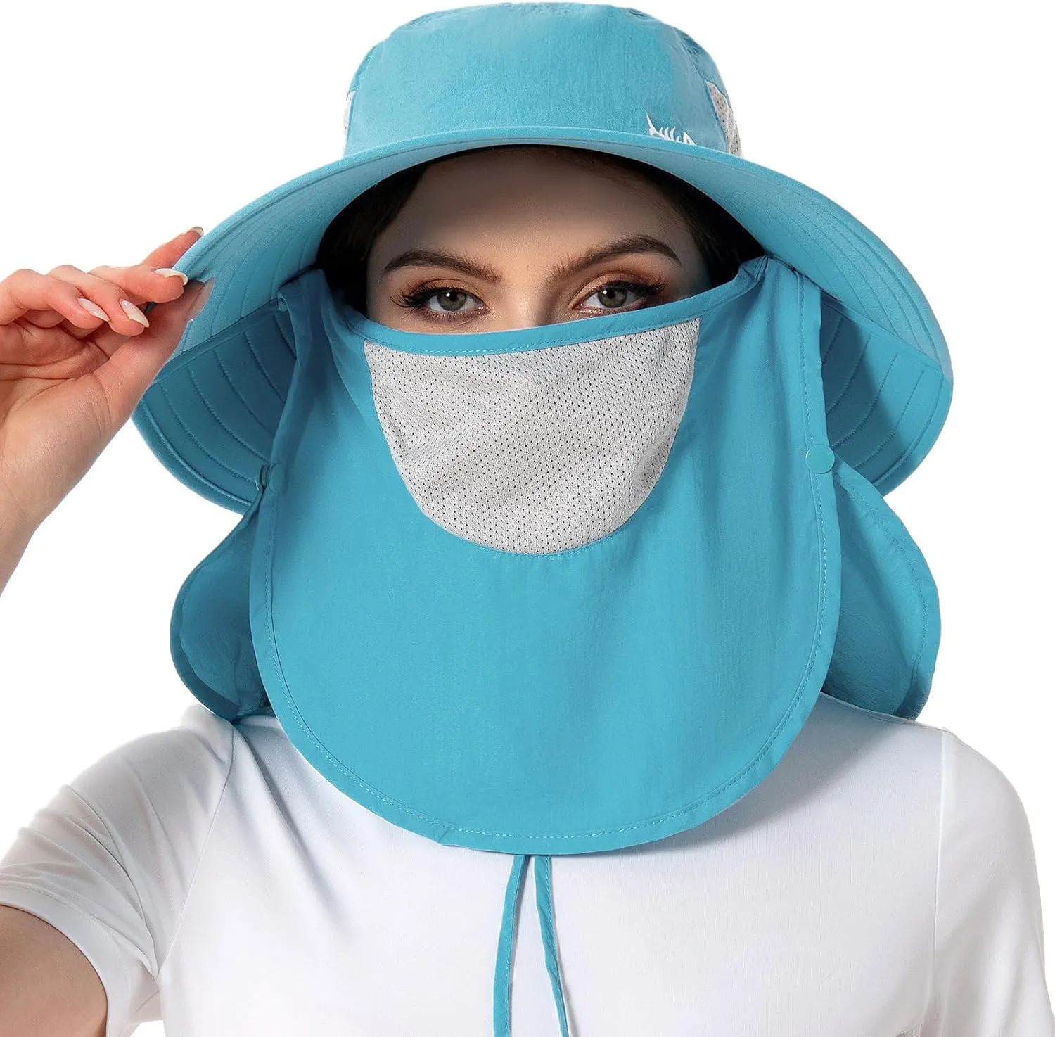 BASSDASH UPF 50  Breathable Sun Hat with Removable Face Cover and Neck Flap Wide Brim Bucket Hat for Fishing Hiking Men Women
