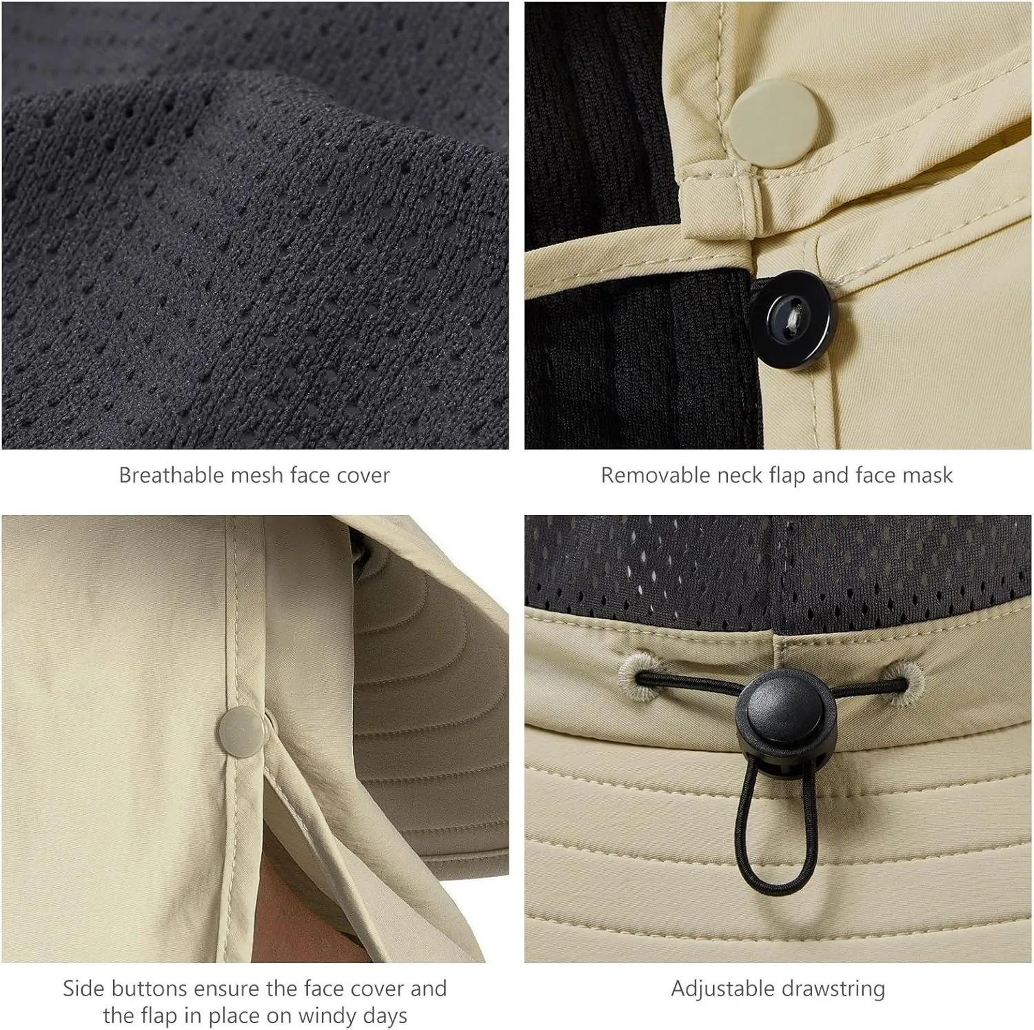 BASSDASH UPF 50  Breathable Sun Hat with Removable Face Cover and Neck Flap Wide Brim Bucket Hat for Fishing Hiking Men Women