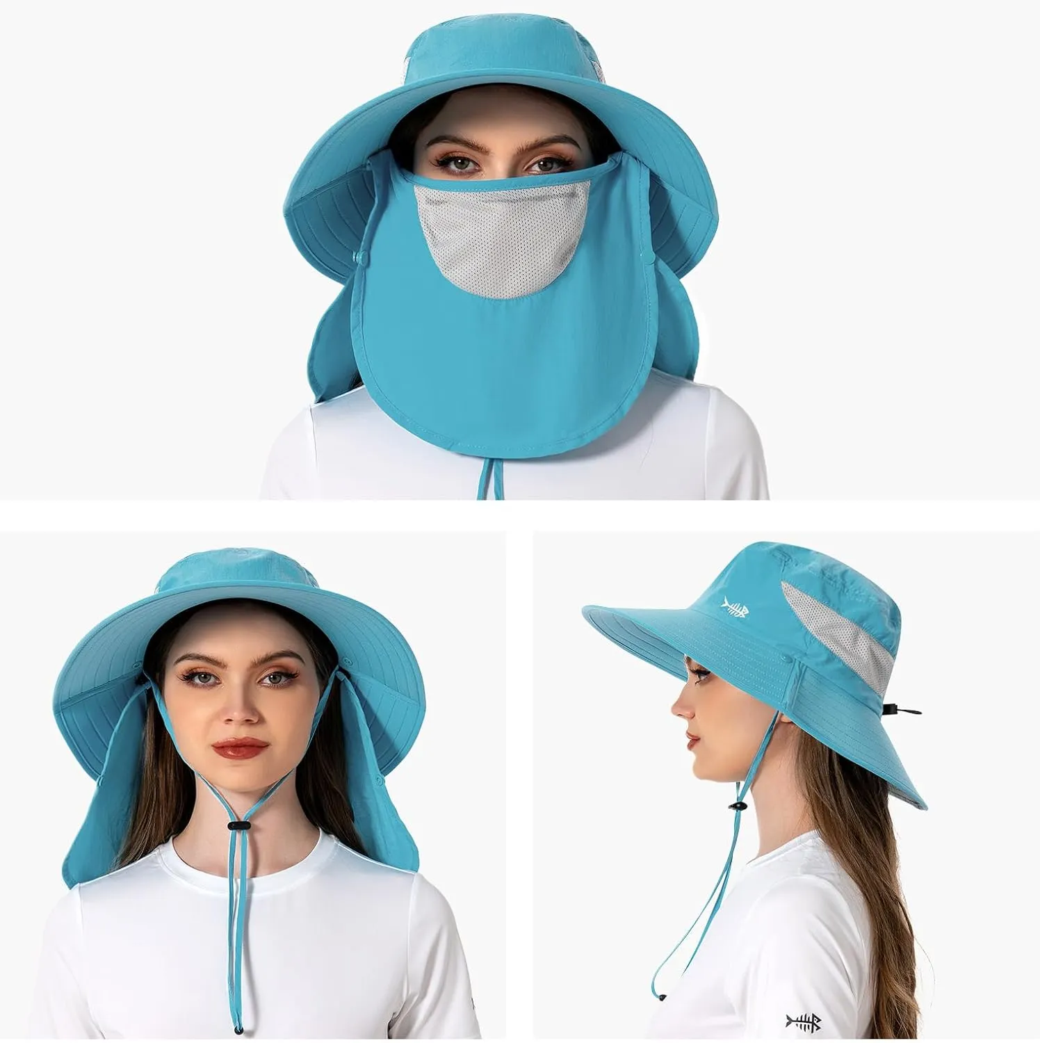 BASSDASH UPF 50  Breathable Sun Hat with Removable Face Cover and Neck Flap Wide Brim Bucket Hat for Fishing Hiking Men Women