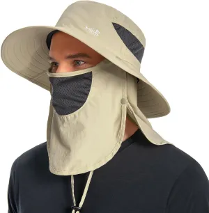 BASSDASH UPF 50  Breathable Sun Hat with Removable Face Cover and Neck Flap Wide Brim Bucket Hat for Fishing Hiking Men Women
