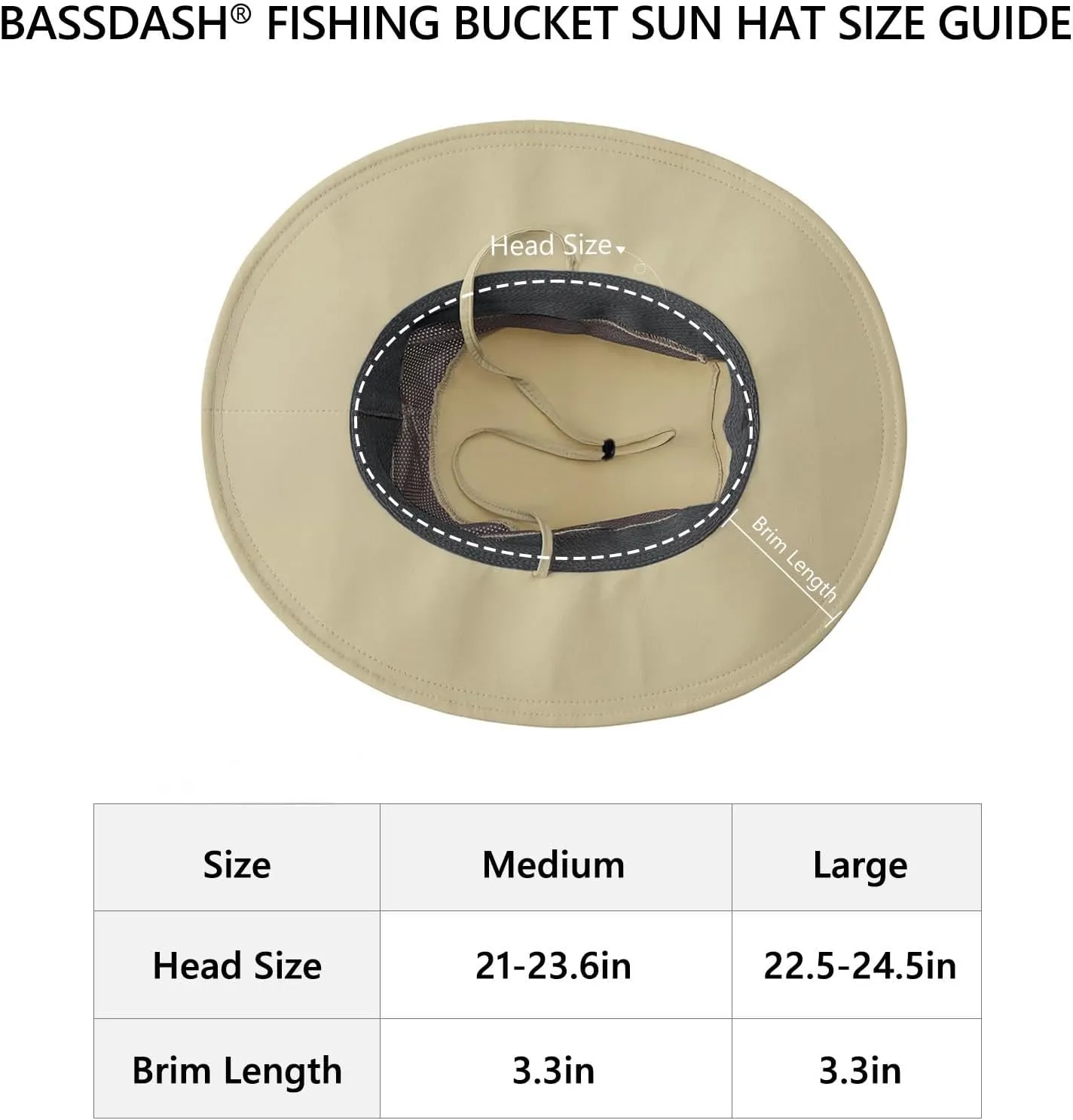 BASSDASH UPF 50  Fishing Sun Hat Water Resistant Unisex Wide Brim Bucket Boonie Hat for Hiking Camping Safari FH15