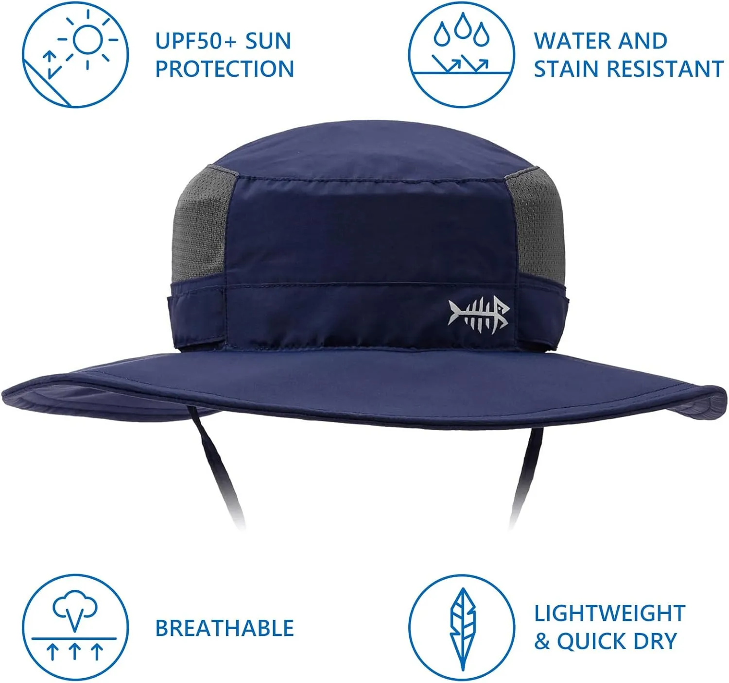 BASSDASH UPF 50  Fishing Sun Hat Water Resistant Unisex Wide Brim Bucket Boonie Hat for Hiking Camping Safari FH15