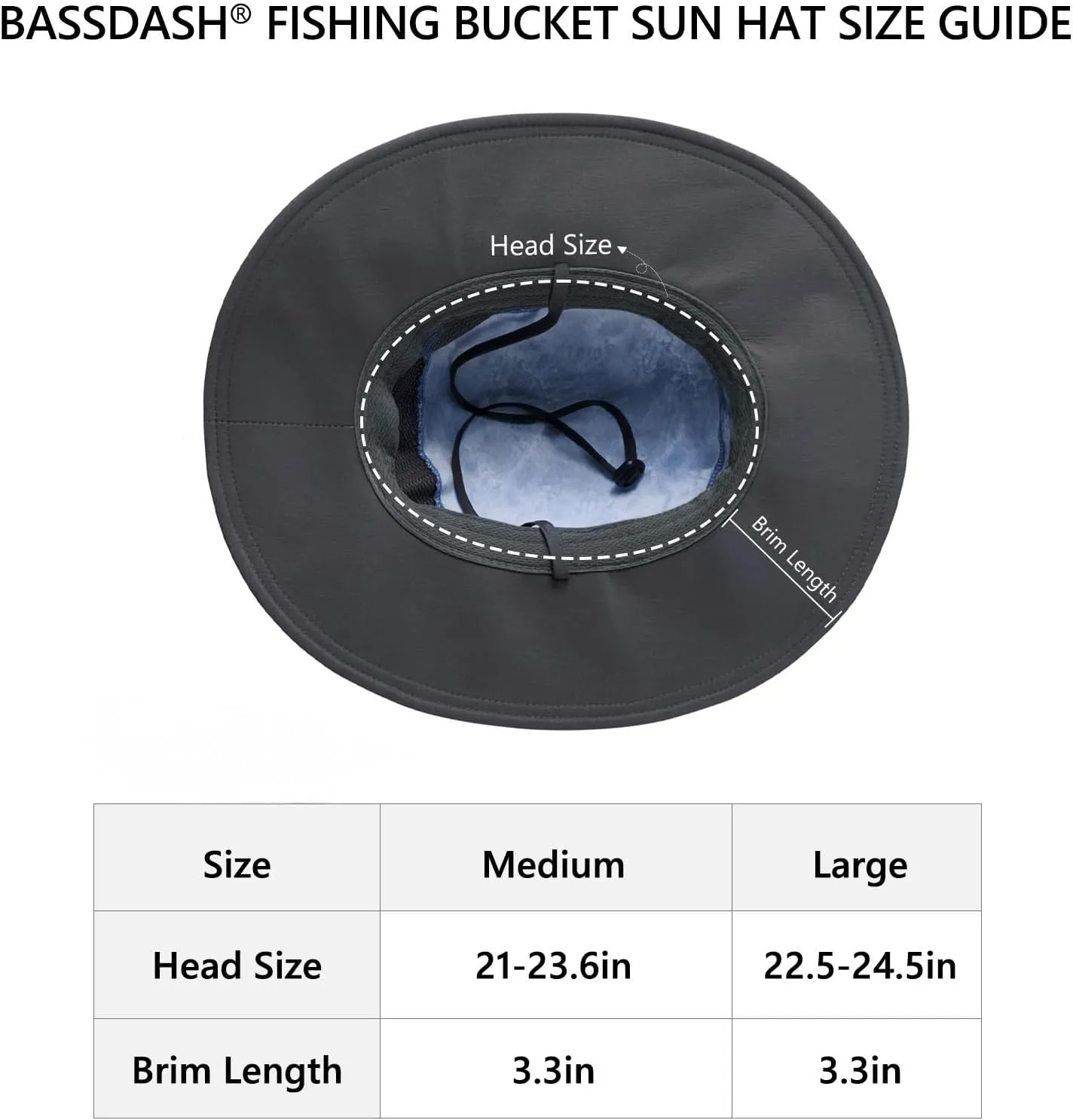 BASSDASH UPF 50  Fishing Sun Hat Water Resistant Unisex Wide Brim Bucket Boonie Hat for Hiking Camping Safari FH15