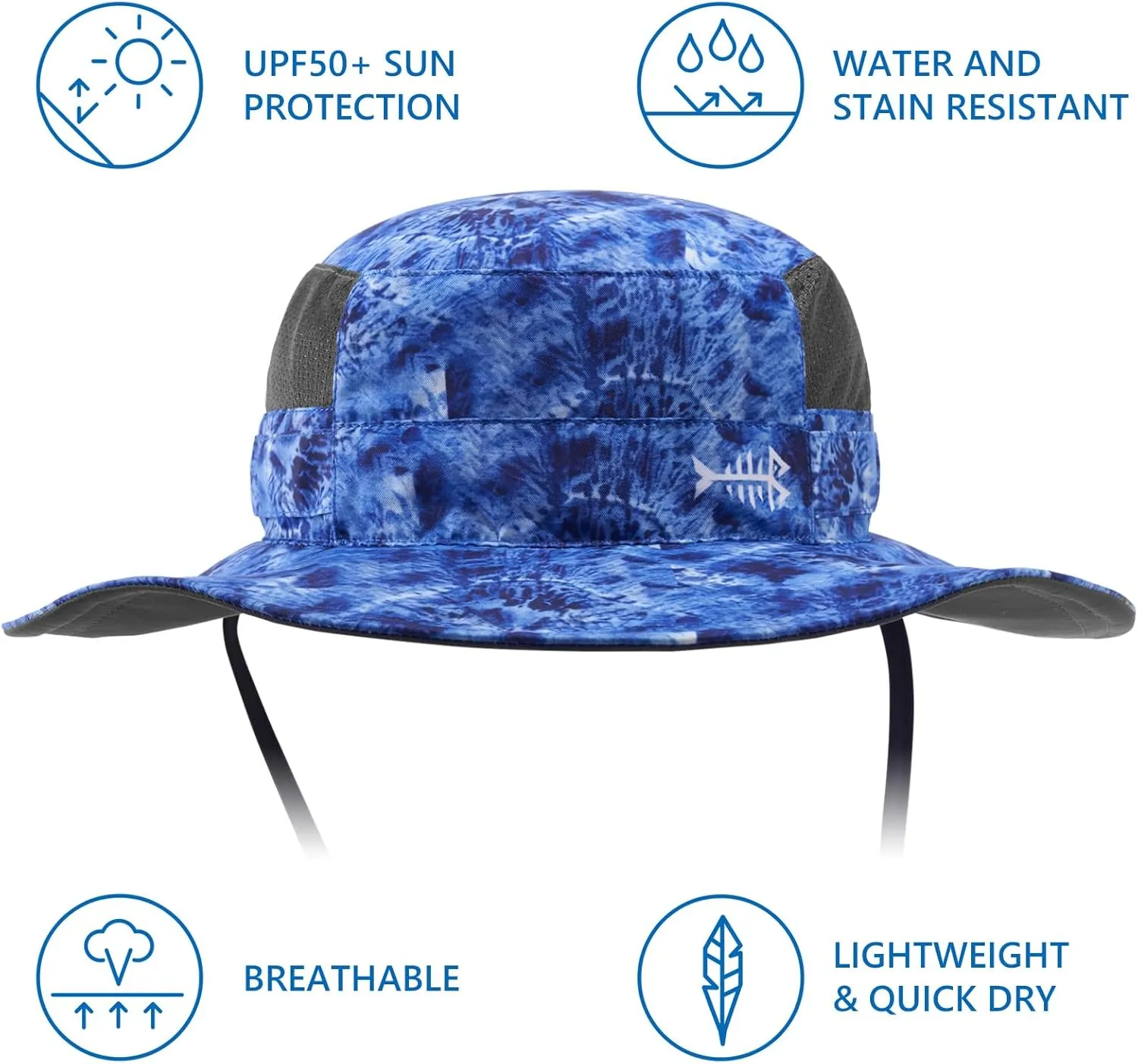 BASSDASH UPF 50  Fishing Sun Hat Water Resistant Unisex Wide Brim Bucket Boonie Hat for Hiking Camping Safari FH15