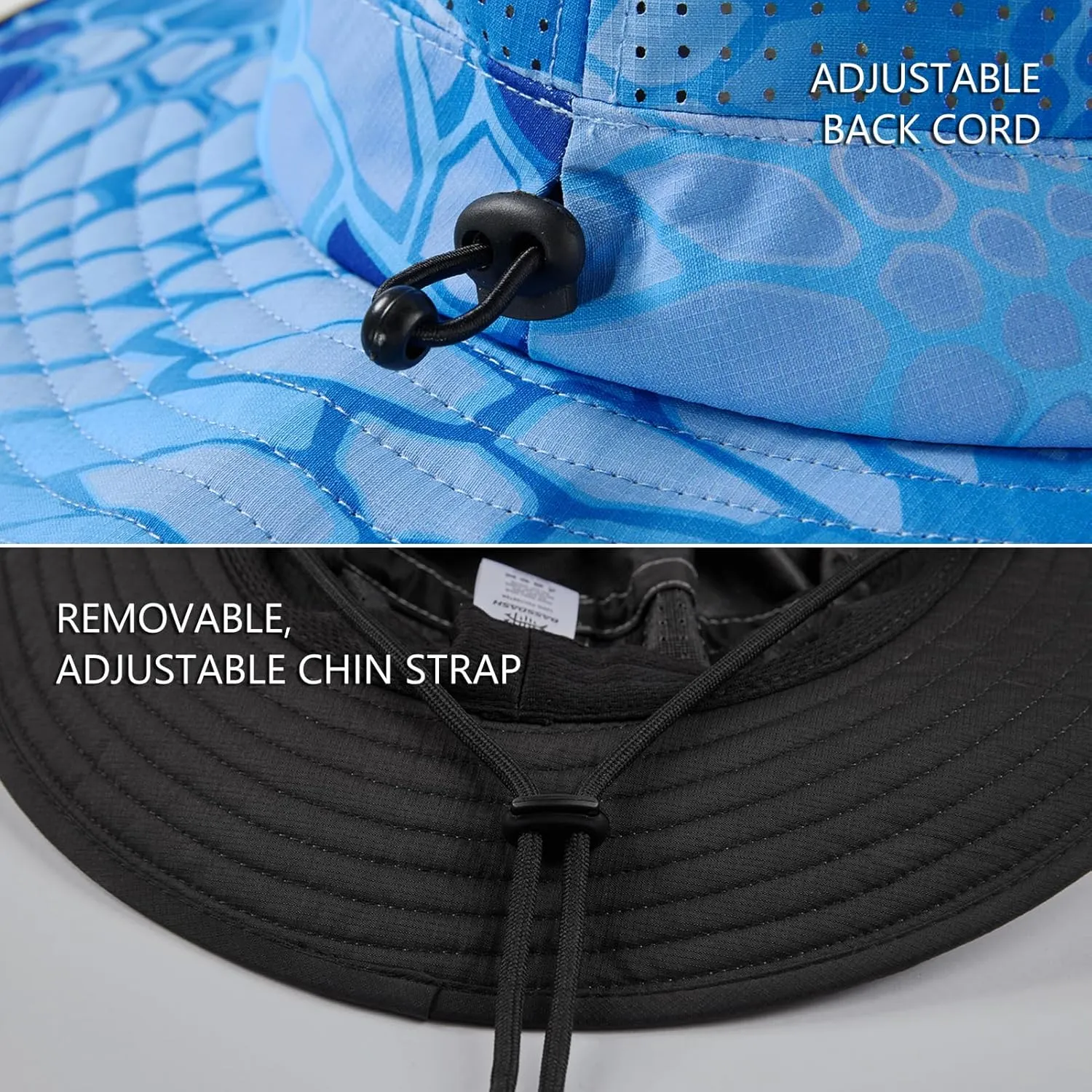 BASSDASH UPF 50  Water-Resistant Fishing Bucket Hat with Laser Perforated Mesh Adjustable for Men Women Outdoor Hiking