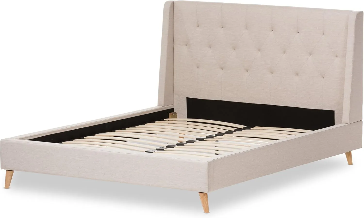 Baxton Studio 424-7473-AMZ Upholstered Queen Size Platform Bed, Light Beige
