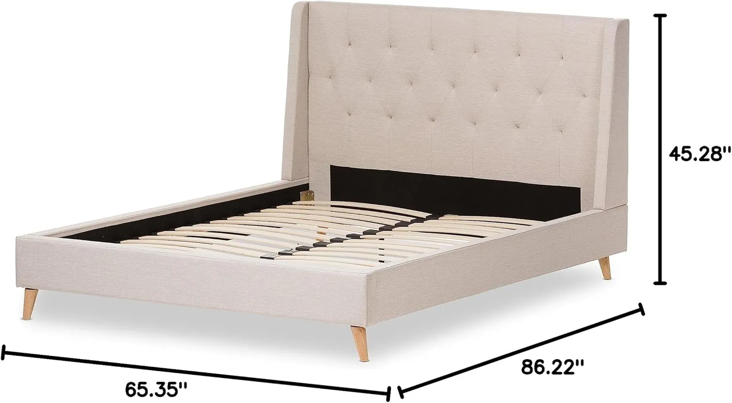 Baxton Studio 424-7473-AMZ Upholstered Queen Size Platform Bed, Light Beige