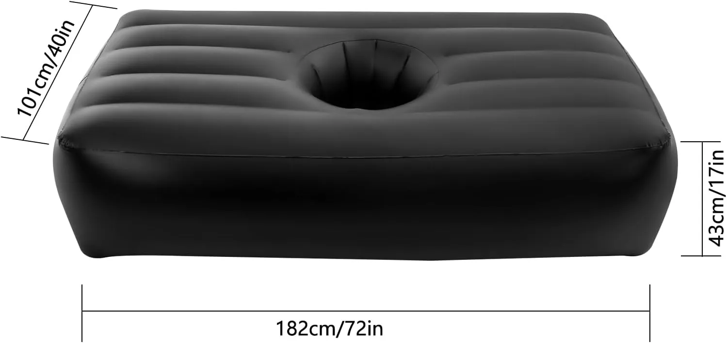 BBL Air Mattress with Hole, 72x17in Post-Surgery Inflatable Bed with Electric Pump, Brazilian Butt Lift Recovery, Swimming Pool Floating Bed for Camping Traveling Hiking (Black)