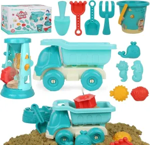 Beach Toys,12 Pcs Sand Toys Set with Truck,Beach Bucket,Sand Castle Toys Kit,Sandcastle Building Kit,Travel Toys for Kids Toddlers Boys Girls,Sandbox Toys for Toddlers 3-12