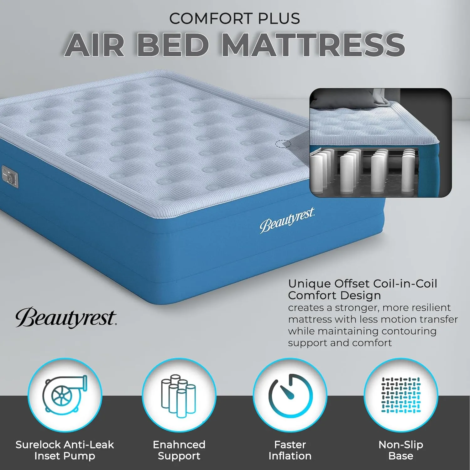 Beautyrest 17" Comfort Plus Air Bed Mattress with Built-in Pump and Plush Cooling Topper, Full