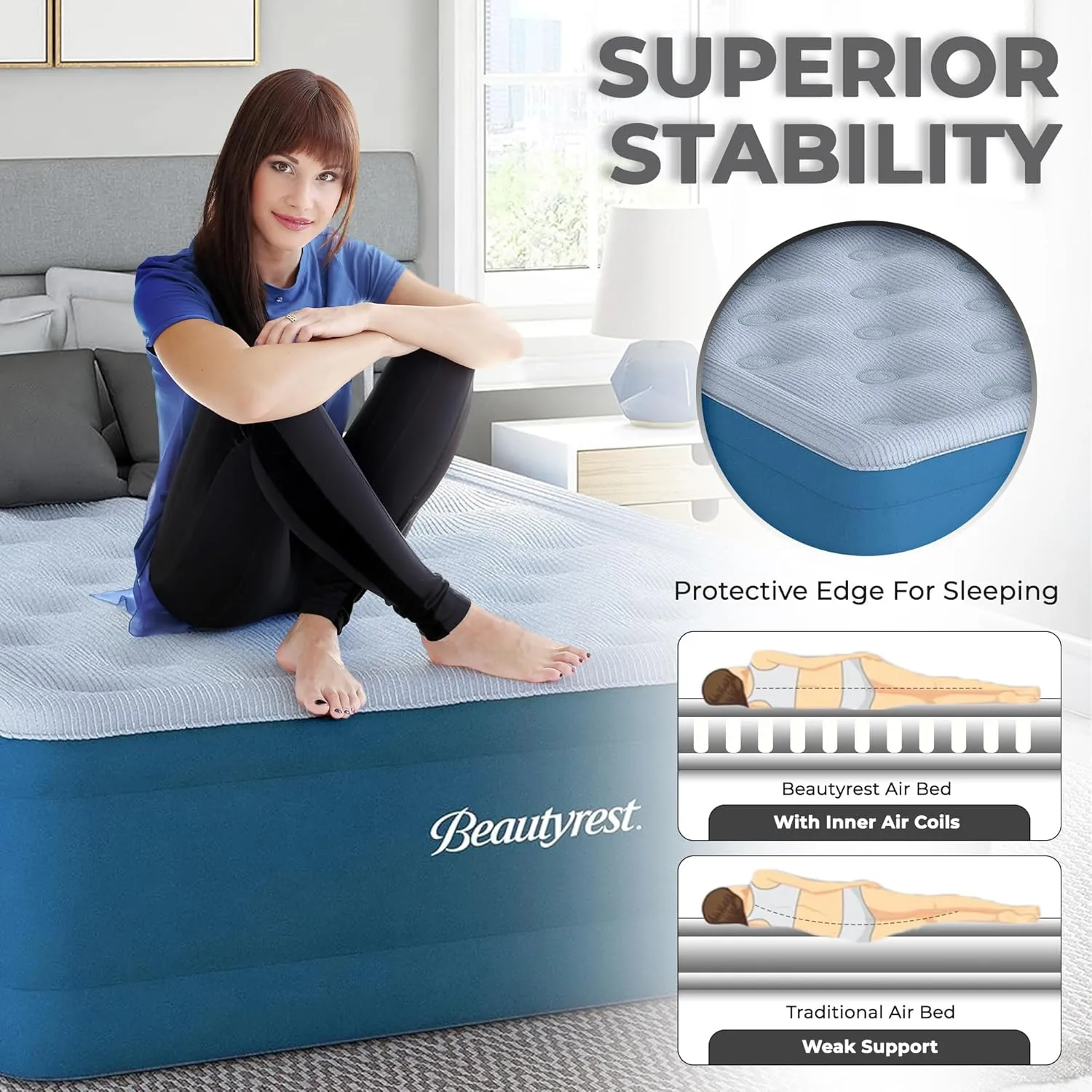Beautyrest 17" Comfort Plus Air Bed Mattress with Built-in Pump and Plush Cooling Topper, Full