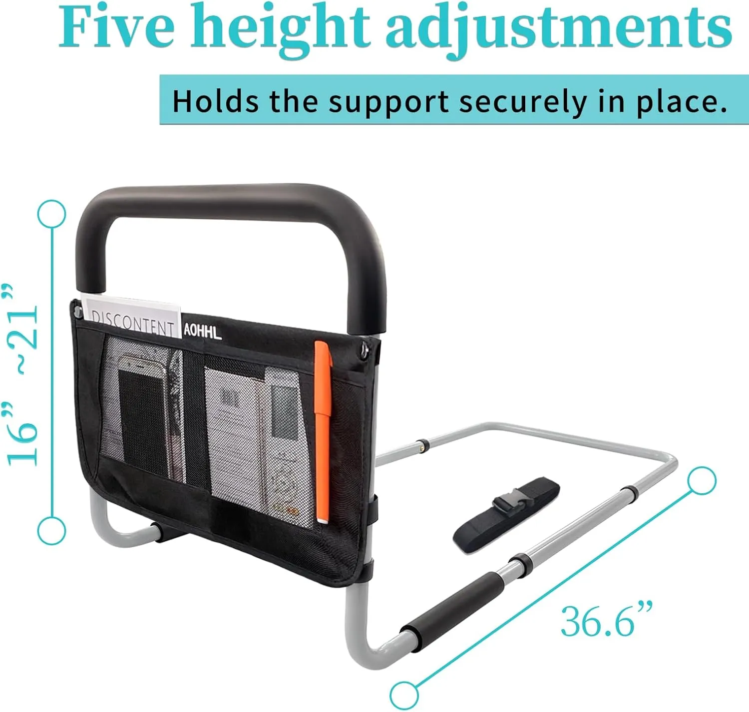 Bed Rails for Elderly Adults Safety with Adjustable Heights Storage Pocket Assist Support Side Railings for Seniors Citizens Slides Under Mattressbed Cane Bed Guard Bed Handles Bars (Grey)