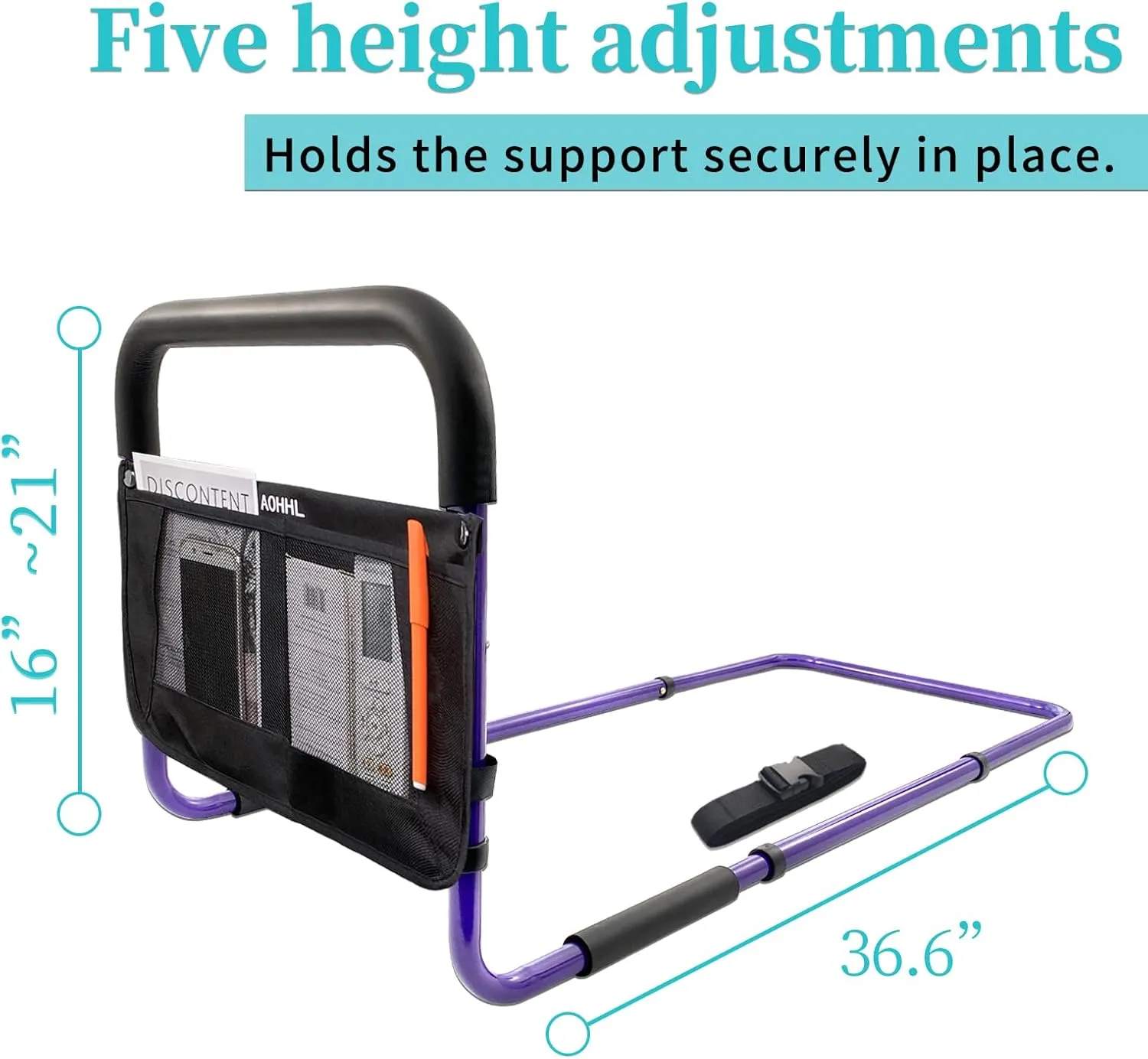 Bed Rails for Elderly Adults Safety with Adjustable Heights Storage Pocket Assist Support Side Railings for Seniors Citizens Slides Under Mattressbed Cane Bed Guard Bed Handles Bars (Purple)