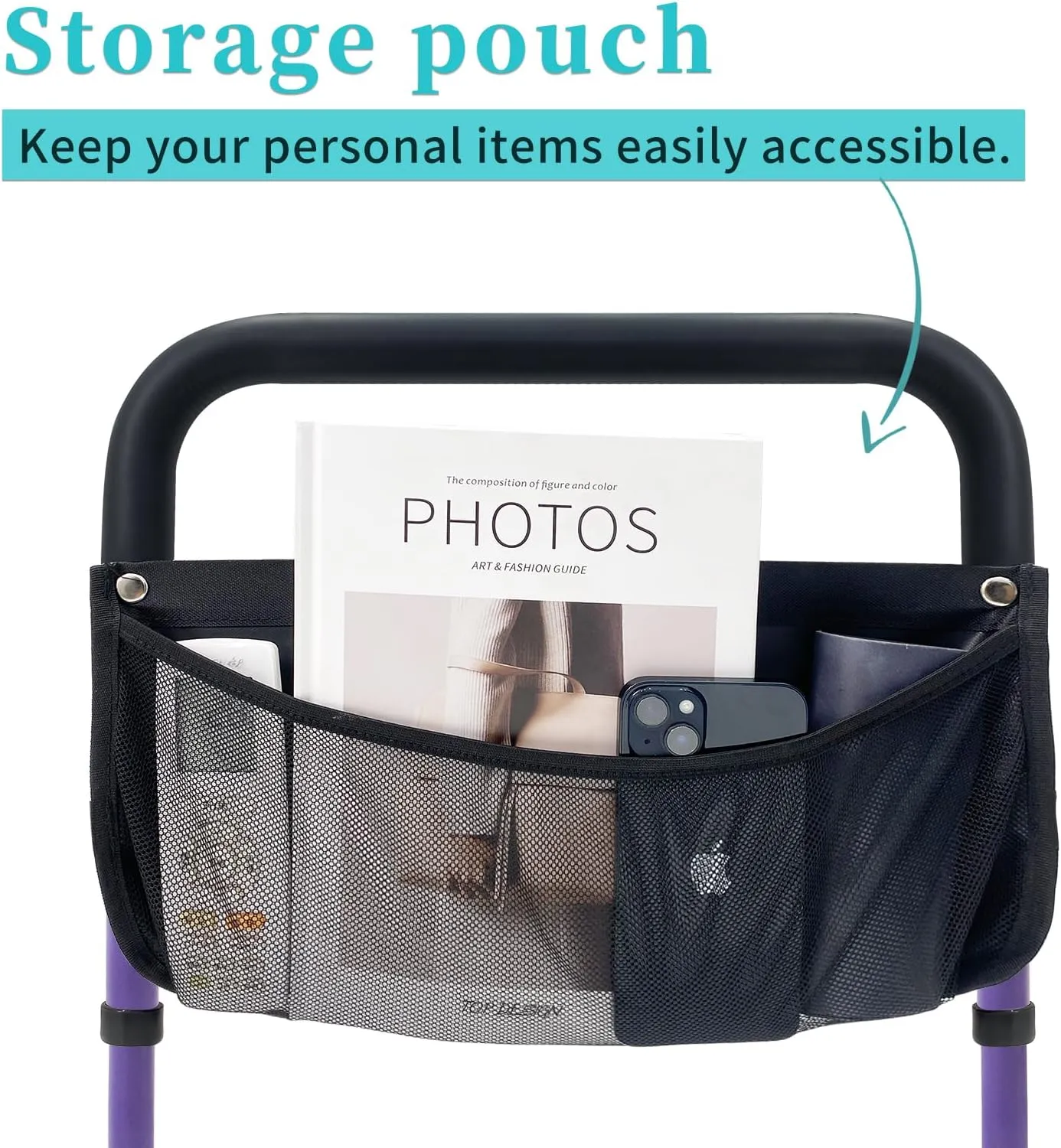 Bed Rails for Elderly Adults Safety with Adjustable Heights Storage Pocket Assist Support Side Railings for Seniors Citizens Slides Under Mattressbed Cane Bed Guard Bed Handles Bars (Purple)