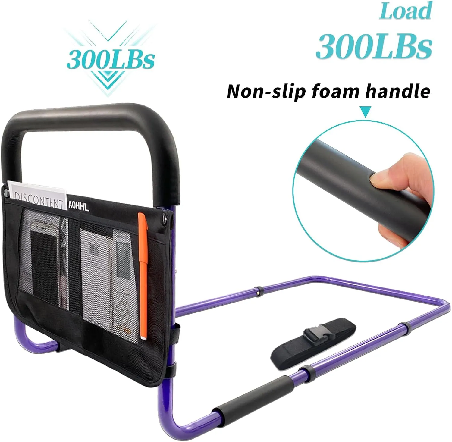 Bed Rails for Elderly Adults Safety with Adjustable Heights Storage Pocket Assist Support Side Railings for Seniors Citizens Slides Under Mattressbed Cane Bed Guard Bed Handles Bars (Purple)