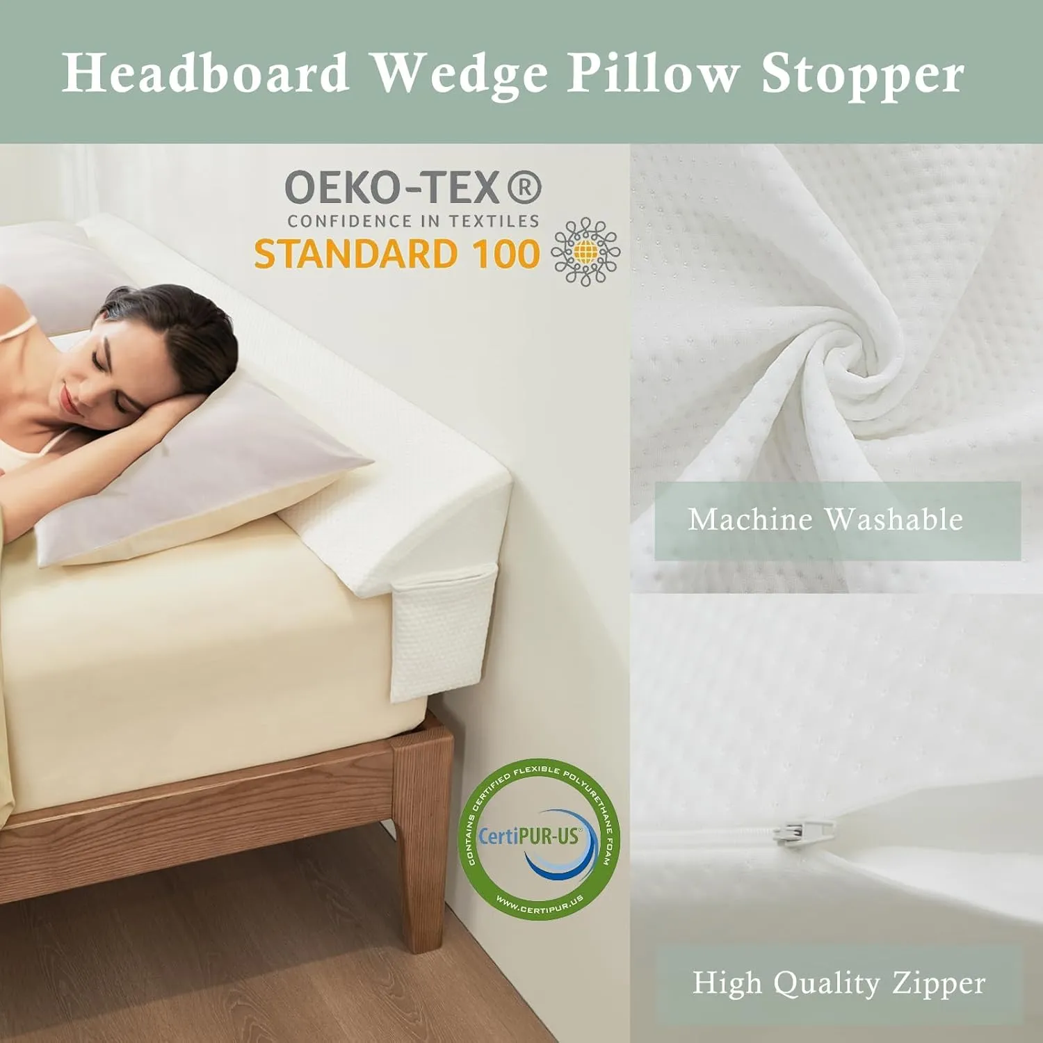 Bed Wedge Gap Filler King (76"x 8"x 6") Wedge Pillow for Headboard Gap 0-8" Mattress Gap Filler Pillow to Fill The Gap Between Mattress and Wall with 2 Side Large Pockets