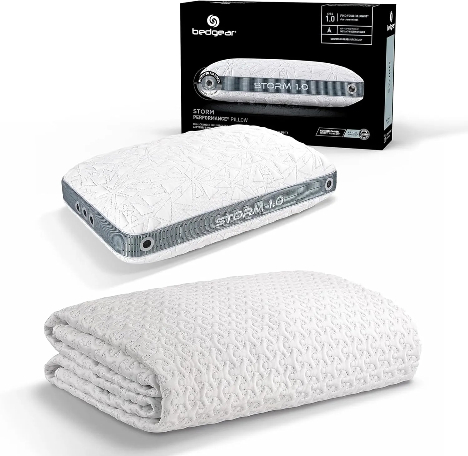 Bedgear Storm Performance Pillow 1.0 & Ver-Tex Cooling Queen Mattress Protector Bundle – Cooling Comfort for Hot Sleepers, Waterproof Protection, Adjustable Base Friendly, Hypoallergenic, Washable