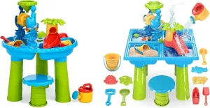 BELLOCHIDDO 3 in 1 Water and Sand Activity Sensory Playset & 4-in-1 Splash Pond Toddler Water Table - Summer Outdoor Pool Backyard Toys - Gifts for Boys Girls 1.5  Years Old