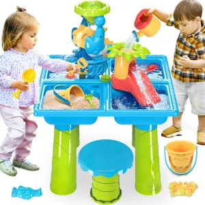 BELLOCHIDDO Water Table for Toddlers 1-3 - 4 in 1 Kids Play Water and Sand Outdoor Activity Sensory Playset with 11 Pcs Accessories - Summer Pool Backyard Toys Gifts for Boys Girls 1.5  Years Old