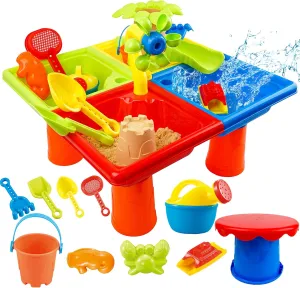BELLOCHIDDO Water Table for Toddlers 1-3 - 4 In 1 Kids Water and Sand Outdoor Activity Sensory Toy Include 25 Pcs Accessories - Summer Beach Pool Backyard Toy - Fun Gifts for Boys Girls 1.5  Years Old
