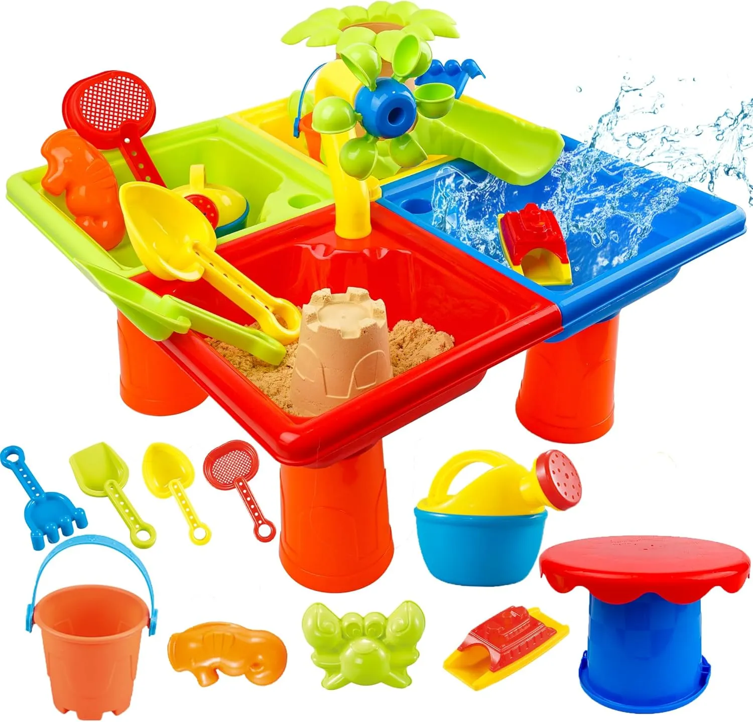 BELLOCHIDDO Water Table for Toddlers 1-3 - 4 In 1 Kids Water and Sand Outdoor Activity Sensory Toy Include 25 Pcs Accessories - Summer Beach Pool Backyard Toy - Fun Gifts for Boys Girls 1.5  Years Old