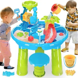 BELLOCHIDDO Water Table for Toddlers - 3 in 1 Kids Play Water and Sand Activity Sensory Playset with 12 Pcs Accessories - Summer Outdoor Pool Backyard Toys - Gifts for Boys Girls 1.5  Years Old