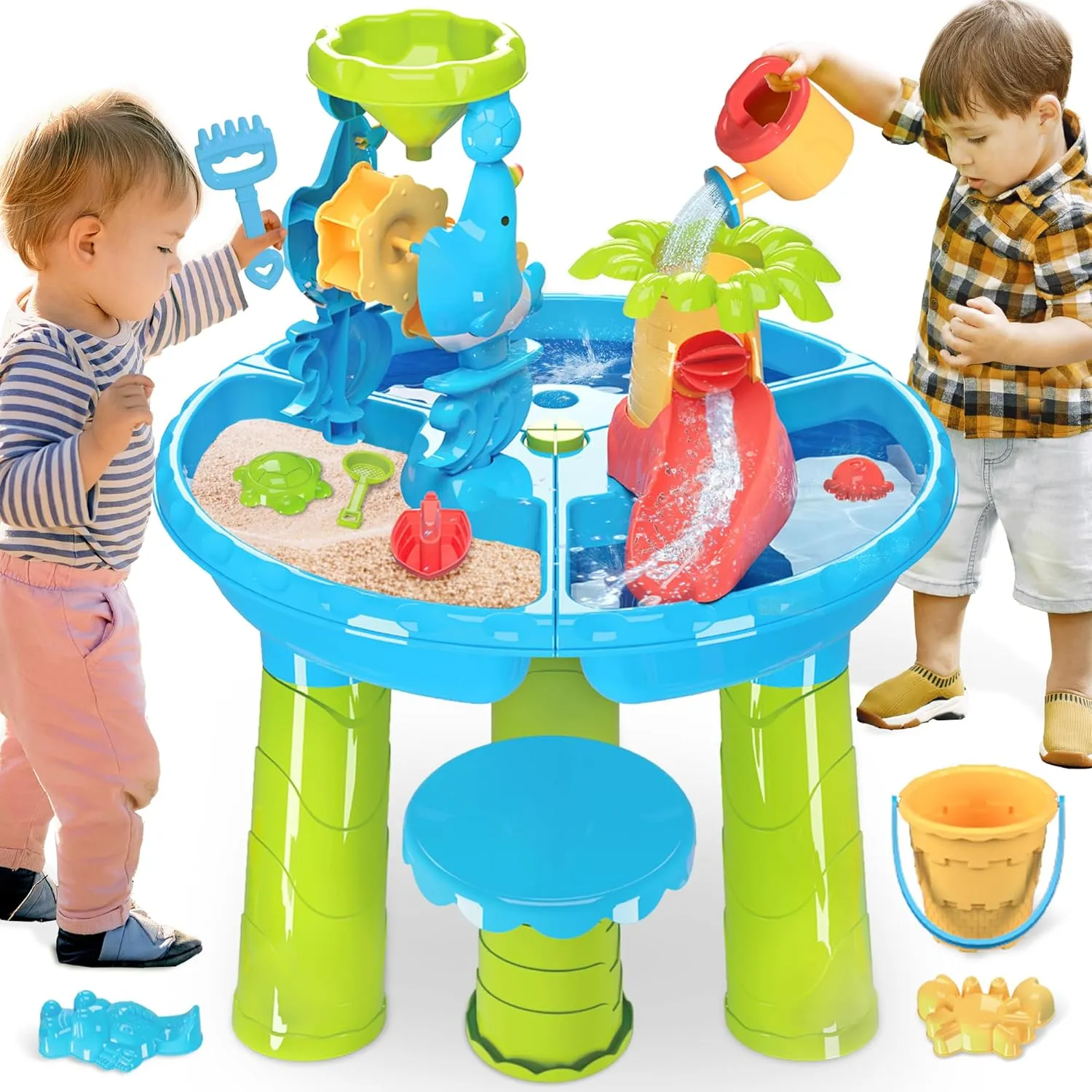 BELLOCHIDDO Water Table for Toddlers - 3 in 1 Kids Play Water and Sand Activity Sensory Playset with 12 Pcs Accessories - Summer Outdoor Pool Backyard Toys - Gifts for Boys Girls 1.5  Years Old
