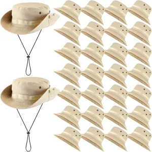 Berlune 30 Pcs Bucket Hat Bulk Wide Brim Boonie Hats Safari Fishing Hat Sun Hat with Chin Strap for Men Women Hiking Travel