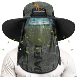 Berlune Solar Sun Hat Oversized Fishing Hat with Fan Bucket Hat Removable UV Protection UPF 50  Sun Protection Wide Brim